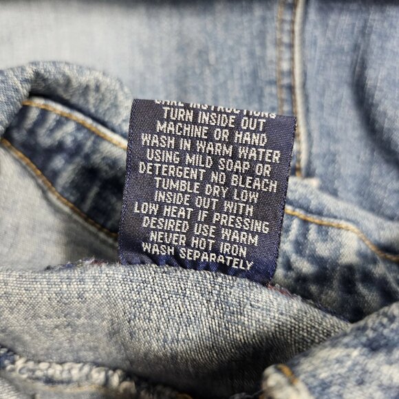 Vintage Y2K Denim Romper Medium Blue Drop Waist Belt Loops Snap Button Pockets - Picture 11 of 12